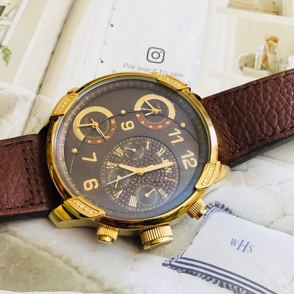 JBW G4 #J6248LE Men’s Gold Watch With Brown Strap - Picture 5 of 17